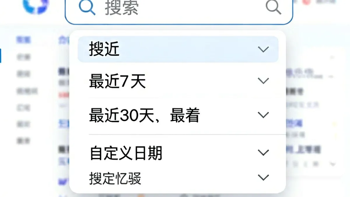 爱爱网搜索功能升级后的界面截图，展示时间区间筛选下拉组件的使用方式